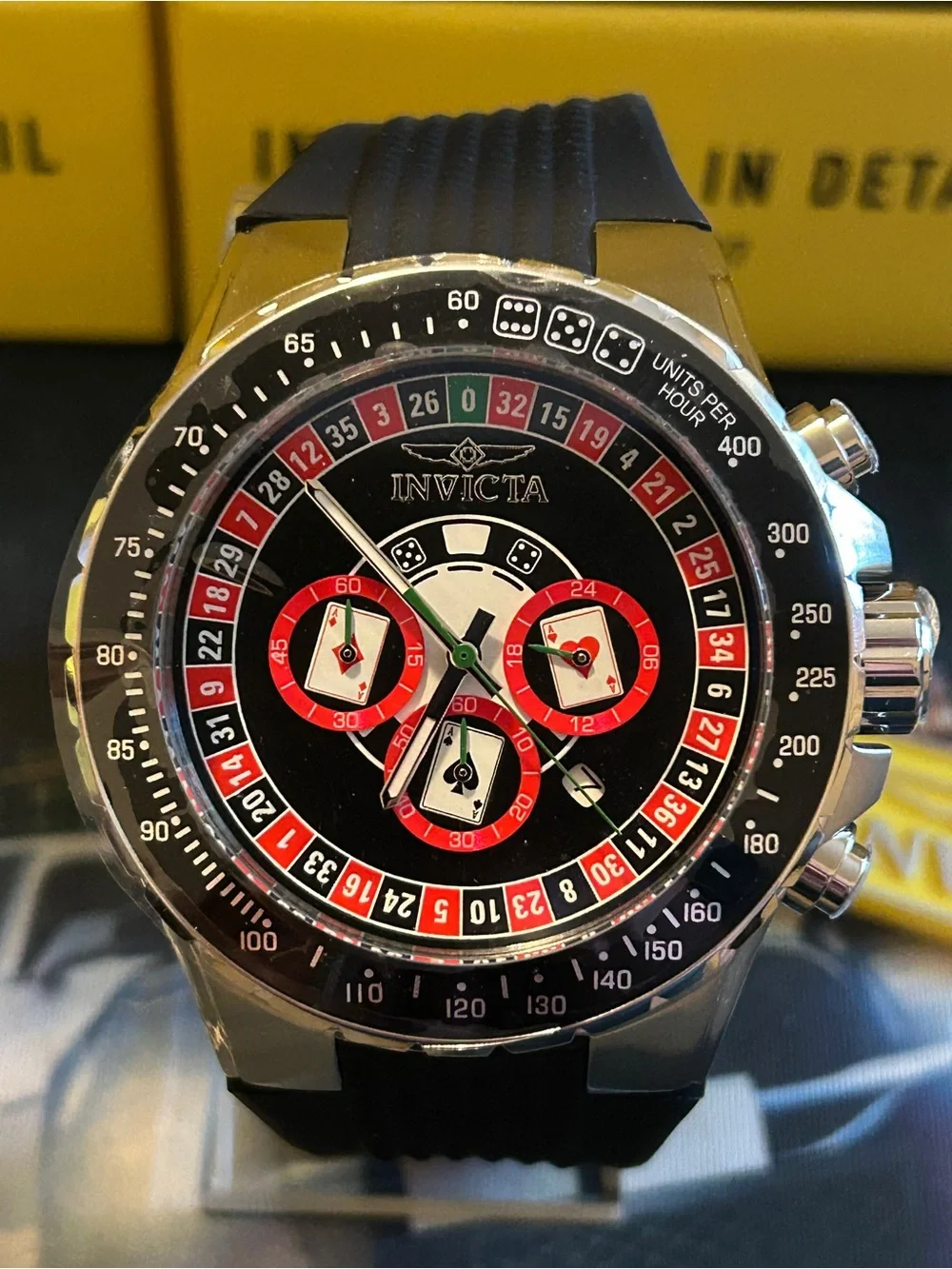 Invicta Monte Carlo Black and Red Casino-Style Chronograph Watch 50mm